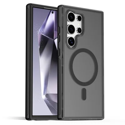 For Samsung Galaxy S24 Ultra Magnetic Case Translucent Matte Skin Touch PC + TPU Phone Back Cover - Black