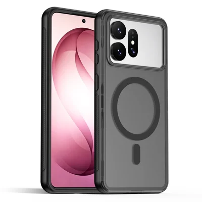 Чехол для Samsung Galaxy S27 Ultra с магнитом, полупрозрачный матовый, текстура под кожу, задняя панель из PC + TPU - Черный