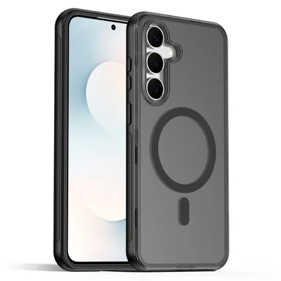 Magnetic Case For Samsung Galaxy A56 5G  /  A37 5G  /  A36 5G Translucent Matte Skin Touch PC + TPU Phone Back Cover - Black