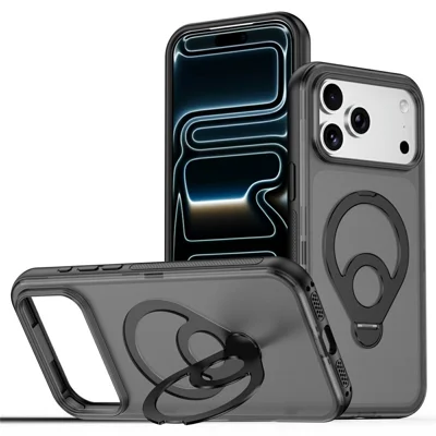 For iPhone 18 Pro Max  /  17 Pro Max Magnetic Case Tennis Racket Style Kickstand Translucent Matte Skin Touch PC + TPU Phone Back Cover - Black
