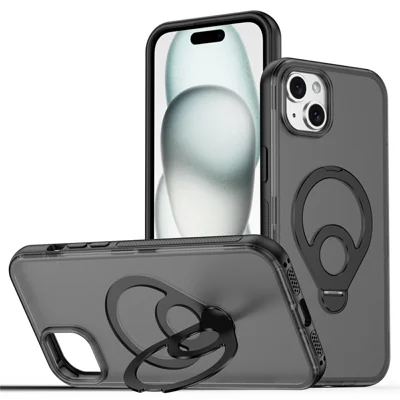 For iPhone 14  /  13 Magnetic Case Tennis Racket Style Kickstand Translucent Matte Skin Touch PC + TPU Phone Back Cover - Black