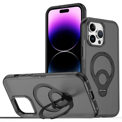 Für iPhone 13 Pro Max Magnetische Hülle mit Tennisschläger-Ständer Durchsichtige matte Soft-Touch PC + TPU Handy-Rückseite – Schwarz