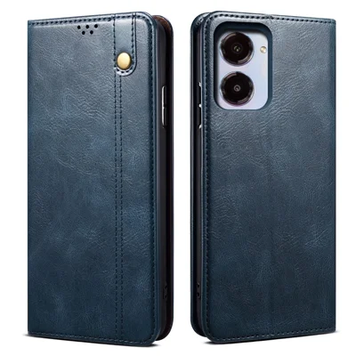 Para Realme 10 4G Cay Crazy Horse Texture Stand Billet Case PU Cuero Magnético Auto Absorbido Folio Flip Phone Cover - Azul