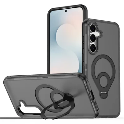 Magnetic Case For Samsung Galaxy A56 5G  /  A37 5G  /  A36 5G Tennis Racket Style Kickstand Translucent Matte Skin Touch PC + TPU Phone Back Cover - Black