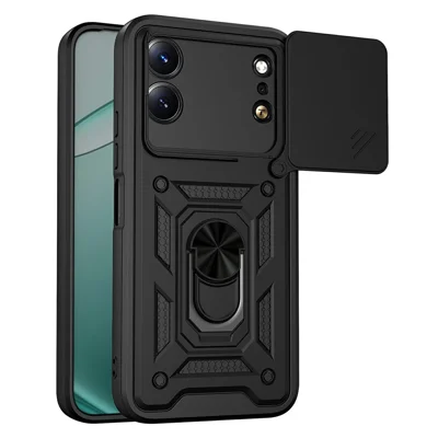 Für TECNO Spark 50C 4G Hülle mit schiebbarer Kameraabdeckung PC + TPU Ständer Handyhülle – Schwarz