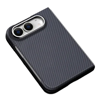 For iPhone Duo Magnetic Case Carbon Fiber Texture PC Phone Cover with Tempered Glass Screen Protector - Black