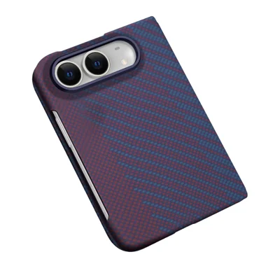 For iPhone Duo Magnetic Case with Tempered Glass Screen Protector Carbon Fiber Pattern PC Phone Cover - Purple