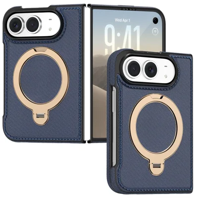 For iPhone Duo Magnetic Case Rotating Kickstand PU Leather + PC + TPU Shockproof Back Cover - Sapphire