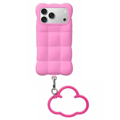 For iPhone 18 Pro / 17 Pro Case Cloud Puffer Silicone Phone Cover with Detachable Wrist Strap - Rose Pink
