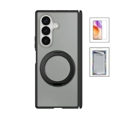 For Samsung Galaxy Z Fold8 Ultra Case with Tempered Glass Screen Protector Magnetic Kickstand Soft Touch Phone Cover - Black