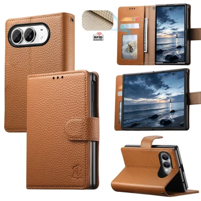 Funda para iPhone Duo con Cartera de Cuero Split con Bloqueo RFID - Marrón