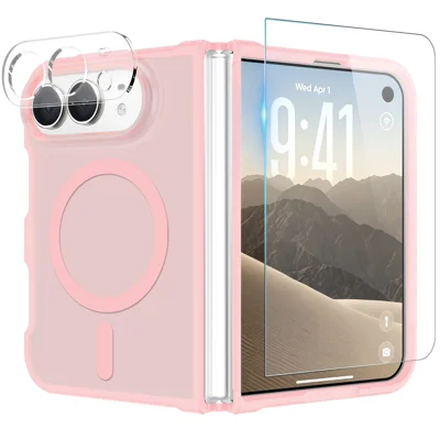  NORTHJO for iPhone Duo Magnetic Case Translucent Matte Shockproof Phone Cover Set with Front Screen Protector + Lens Film - Pink