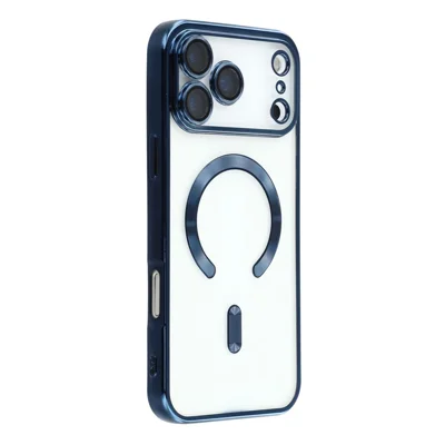 For iPhone 18 Pro Max / 17 Pro Max MaMagnetic Case Electroplated TPU Phone Cover with Lens Film - Navy Blue