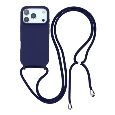 For iPhone 18 Pro Max / 17 Pro Max Case TPU Soft Schokwerende Telefoonhoes met Verstelbare Lanyard - Donkerblauw