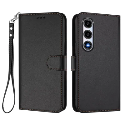 Til ZTE nubia A77 5G Læder Case Wallet Stå med Håndbøjle - Sort