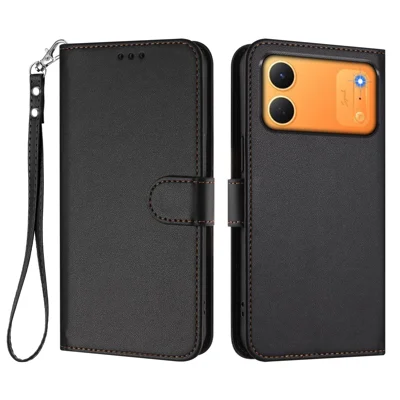 Für TECNO Spark 50C 4G Ledertasche mit Kartenfächern, Ständer und Handschlaufe - Schwarz