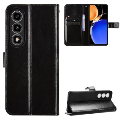  For ZTE nubia A77 5G PU Læder Taske med Snor Crazy Horse Struktur Telefon Wallet Cover - Sort