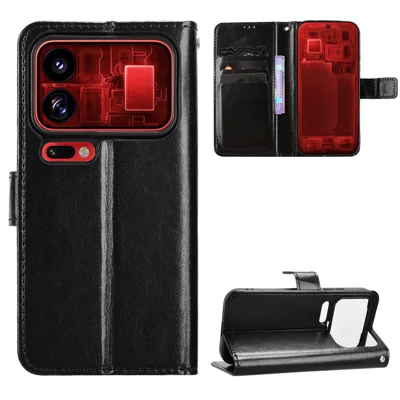  For Xiaomi 18 Pro Max PU Leather Case with Strap Crazy Horse Texture Phone Wallet Cover - Black