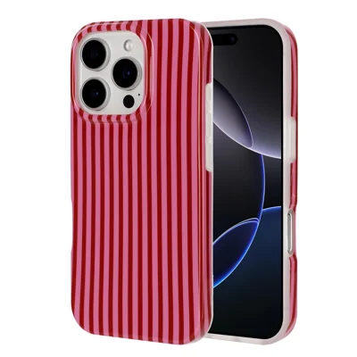  For iPhone 14 Pro TPU Case IMD Fine Stripe Pattern Anti Drop Phone Back Cover - Pink / Red
