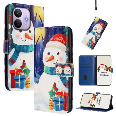  For Xiaomi Redmi Note 17 Pro 5G Wallet Case Christmas Pattern Printing Leather Phone Cover with Lanyard - Gift Box Snowman