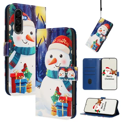  For Samsung Galaxy A17 4G / Galaxy A18 4G / Galaxy A18 5G / Galaxy A26 5G / Galaxy A17 5G Wallet Case Christmas Pattern Printing Leather Phone Cover with Lanyard - Gift Box Snowman