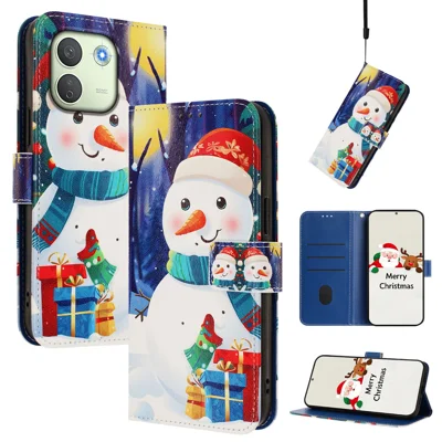  For Xiaomi Redmi Note 17 Pro Max 5G / Xiaomi Poco X8 Power 5G / Xiaomi Redmi Note 17 Pro+ 5G Wallet Case Christmas Pattern Printing Leather Phone Cover with Lanyard - Gift Box Snowman