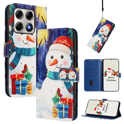 Etui portfelowe na Motorola Edge 70 Pro 5G z motywem świątecznym, drukowanym wzorem, skórzane etui na telefon z rączką - pudełko prezentowe, bałwanek