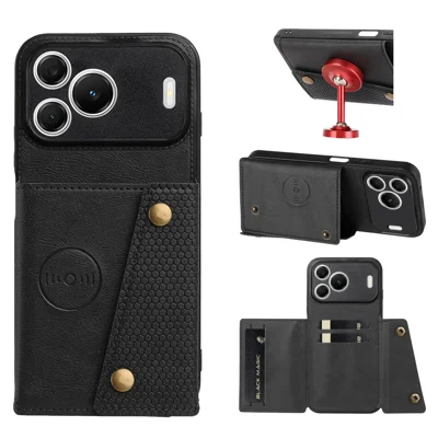 For Huawei nova 16 SE 5G Case with Card Slots Kickstand Leather + TPU Phone Cover - Black