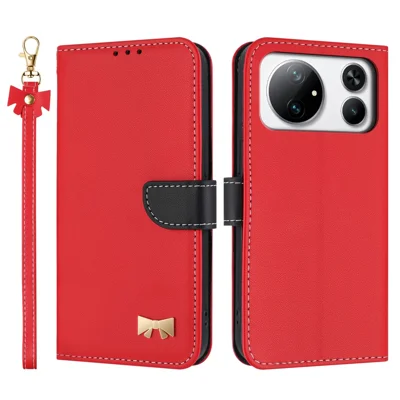 For Honor Magic9 Super Edition 5G Case Bowknot Decor Wallet Leather Phone Cover with Wrist Strap - Red
