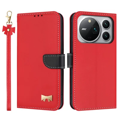 For Honor Magic9 Pro Max 5G Case Bowknot Decor Wallet Leather Phone Cover with Wrist Strap - Red