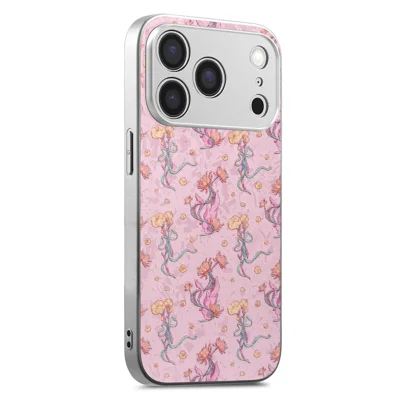 For iPhone 18 Pro  /  17 Pro Magnetic Case Floral Pattern Printing PU Leather Coated PC TPU Anti Drop Phone Back Cover - Pink