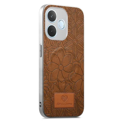 Magnetic Case For Oppo A5 Pro 5G (Global)  /  A5 Pro 4G (Global)  /  A5 Energy 5G (China) Flowers and Leaves Imprinted PU Leather PC TPU Phone Cover - Brown