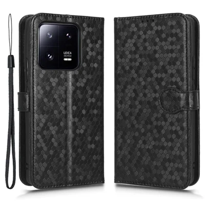 Anti-drop-mobiltelefonabdeckung Für Xiaomi 13 5G Punktmuster Geprägtes PU Leder-telefon Brieftasche Hülle Mit Riemen - Schwarz