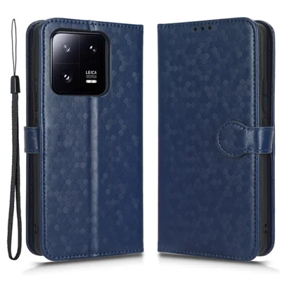 Anti-drop-mobiltelefonabdeckung Für Xiaomi 13 5G Punktmuster Geprägtes PU Leder-telefon Brieftasche Hülle Mit Riemen - Dunkelblau