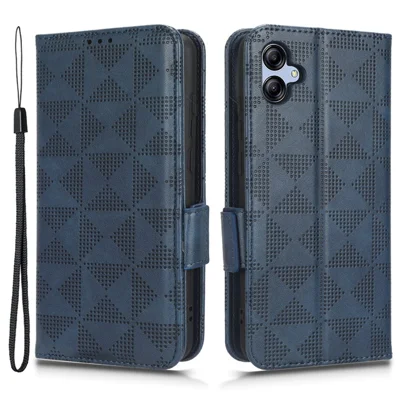Stoßfester Handytasche für Samsung Galaxy A04e 4G / F04 4G / M04 4G, mit aufgedrucktem Dreieckmuster, Flip-Wallet-Case aus PU-Leder mit Ständer und Handschlaufe – Blau