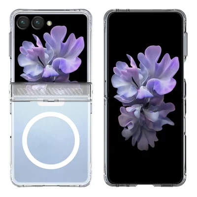 For Samsung Galaxy Z Flip8 Magnetic Case Hinge Protection Clear TPU + PC Shockproof Phone Cover - Transparent