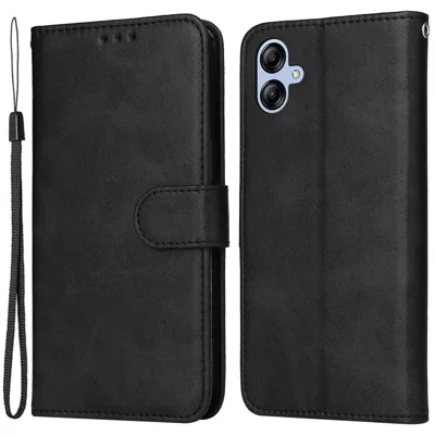 Für Samsung Galaxy A04e 4G / F04 4G / M04 4G Magnetisches PU-Leder-Handyhülle Ständer Kratzfeste Rindsleder-Optik-Folio-Mappe-Handytasche mit Gurt – Schwarz