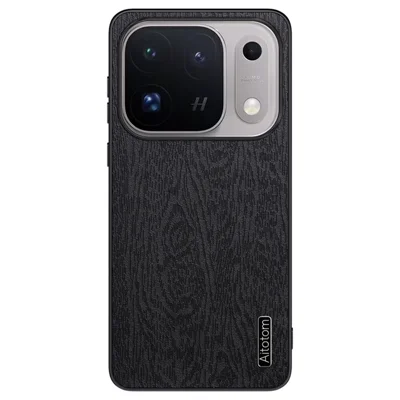 Oppo Find X10 Pro Max 5G-hoes met houtnerf PU-leer laag PC TPU telefoonhoes - Zwart