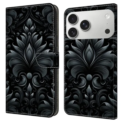 For iPhone 18 Pro Max / 17 Pro Max Leather Case Wallet Stand Magnetic Closure Pattern Printing Phone Cover - Subtle Scrollwork