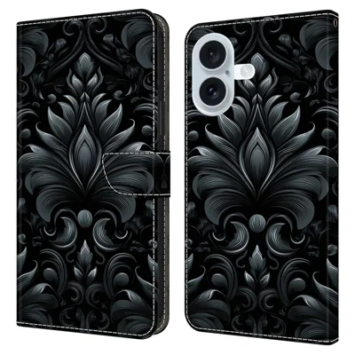 For iPhone 17 Leather Case Wallet Stand Magnetic Closure Pattern Printing Phone Cover - Subtle Scrollwork