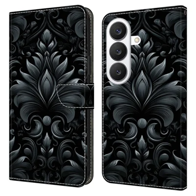 For Samsung Galaxy S26 Leather Case Wallet Stand Magnetic Closure Pattern Printing Phone Cover - Subtle Scrollwork