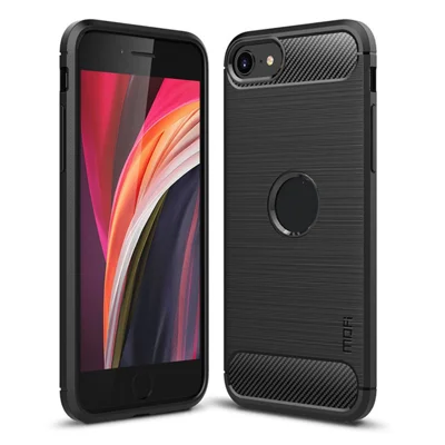 MOFI for iPhone SE (2022) / (2020) Back Cover Brushed Texture Carbon Fiber Soft TPU Case - Black