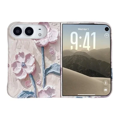 For iPhone Duo Case Embossed Watercolor Floral Hard PC Protective Phone Cover - Watercolour Pink
