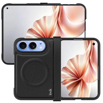 Funda magnética dúo IMARK Ruiyi para iPhone con textura de fibra de carbono y cubierta de PC + cuero PU - Negro
