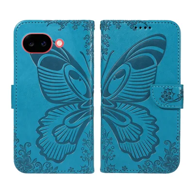  For Google Pixel 11a Case Butterfly Pattern PU Leather Folio Flip Phone Cover -  Blue