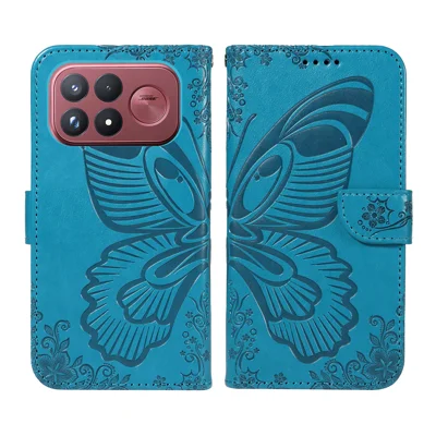 Capa de Telemóvel Carteira em PU Couro com Padrão de Borboleta para Xiaomi Poco F8 Ultra / Xiaomi Redmi K90 Pro Max 5G / Xiaomi Redmi K100 Pro Max 5G (China) / Xiaomi Poco F9 Ultra 5G - Azul