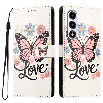 Til ZTE nubia A77 5G Taske Mønsterprintet PU Læder Flip Wallet Telefondækning med Håndledsrem - Pink Sommerfugl