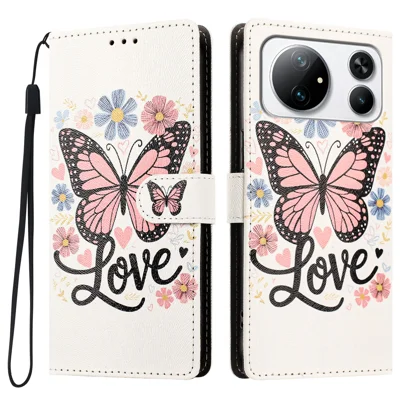  For Honor Magic9 Super Edition 5G Case Pattern Printed PU Leather Flip Wallet Phone Cover with Wrist Strap - Pink Butterfly