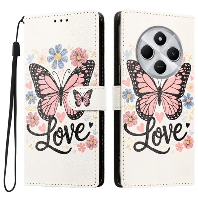  For Xiaomi Redmi 14C 4G / Xiaomi Redmi 14R 5G / Xiaomi Poco C75 4G / Xiaomi Redmi 14C 5G / Xiaomi Redmi A4 5G / Xiaomi Redmi A3 Pro 4G / Xiaomi Redmi 17C 4G Case Pattern Printed PU Leather Flip Wallet Phone Cover with Wrist Strap - Pink Butterfly
