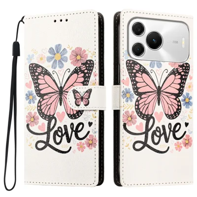 For Huawei nova 16 SE 5G Case Pattern Printed PU Leather Flip Wallet Phone Cover with Wrist Strap - Pink Butterfly